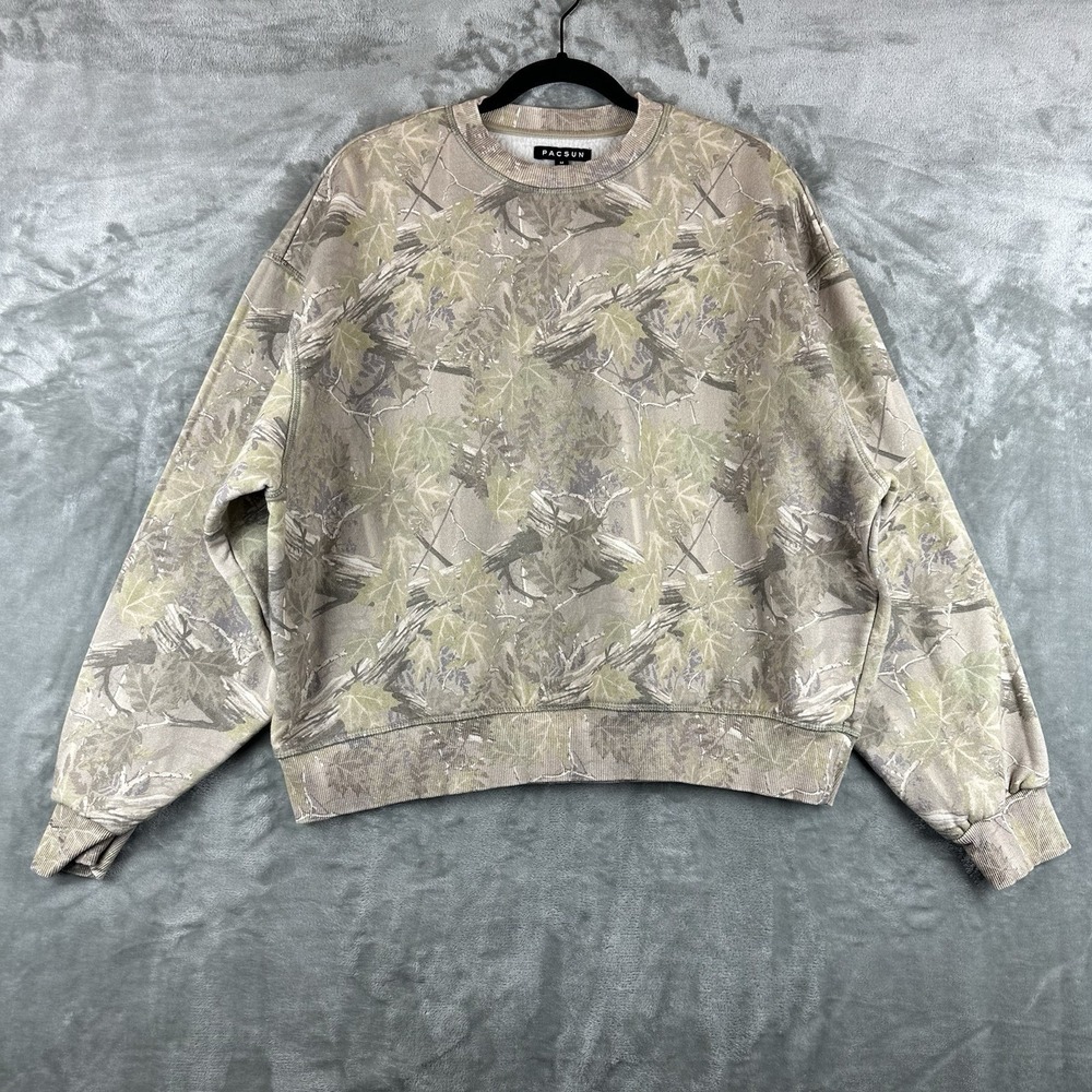 PacSun Realtree Camo Crewneck Sweatshirt Men's M Tan Brown Green Neutral Foliage
